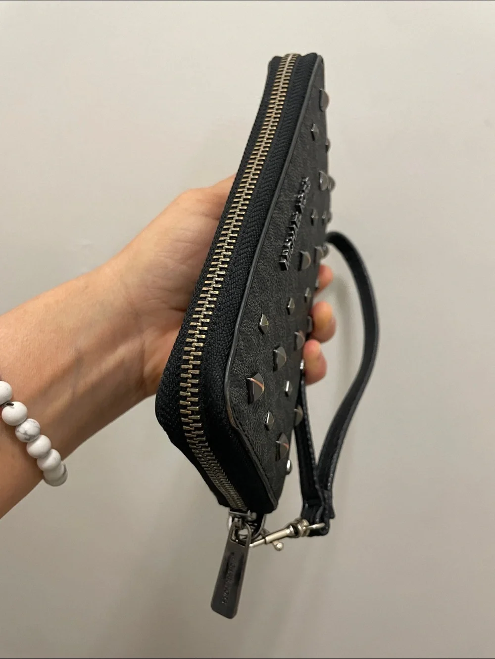 EUC Michael Kors Black Studded Leather Wristlet - Picture 4 of 16